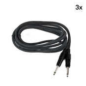 3 x FrontStage 6,35mm-Jack kabel, 3m, mono, tekstil, črno-bela barva (PL-3X10696)