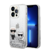 Ovitek Fluid Glitter Choupette fun za Apple iPhone 14 Pro, Karl Lagerfeld, srebrna
