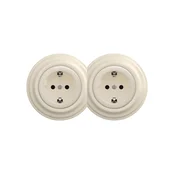 Reblig - Dvostruka retro kućna utičnica sa okvirom SCHUKO 230V bež
