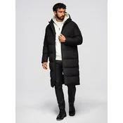 Ombre Mens long quilted jacket with hood - black
