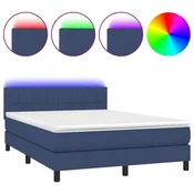 Vidaxl Box spring postelja z vzmetnico LED modra 140x190 cm blago