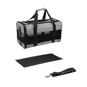 PET Transport potovalni komplet za prenašanje živali, torba, postelja, ročaj, naramnica, 45x27x25cm, max 7kg, črno-siv