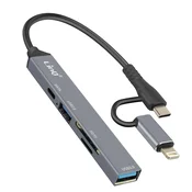LINQ LinQ, Vozlišče USB-C in Lightning OTG 1x vrata USB-C + 2x USB + kartica SD/TF, Črna, (5000063526)