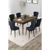 Hanah Home trpezarijski set Due, sto na razvlacenje i 6 stolica, ploca u dekoru drveta Baroque, antracit tkanina Babyface