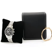 Camerazar Eleganten etui za ure in nakit iz kakovostne umetne usnje, mat črna, 110x100x70 mm