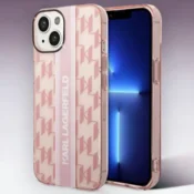 Karl Lagerfeld Ovitek Karl Lagerfeld  Monogram Vertical Strap - pink za iPhone 14 Plus/15 Plus (KLHCP14MHKLSPCP)
