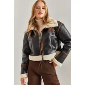 Bianco Lucci Womens Laminated Collar Jacket with Belt