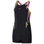 Speedo printed panel legsuit girls black/pink 116cm