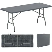 Vrtna miza 180 x 74 cm, zložljiva kamping miza s HDPE ploščo in ročajem za nošenje, siva