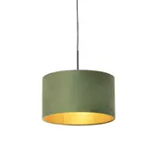 Visilna svetilka z žametno senčilom zelene barve z zlatom 35 cm - Combi