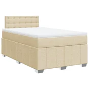 Vidaxl Box spring postelja z vzmetnico krem 120x200 cm blago