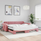 Greatstore Izvlečna dnevna postelja z vzmetnicami roza 100x200 cm žamet