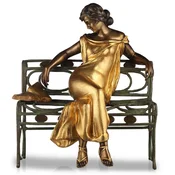 Casa Padrino luxury Art Nouveau sculpture lady on bench bronze with patina/gold/antique green H.65 cm - Handmade bronze decorative figure - Luxury Quality - Made in Italy