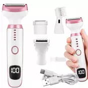 Verkgroup 5v1 brezžični aku. LCD epilator in brivnik dlačic za telo USB roza