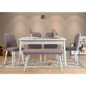 Hanah Home Set trpezarijski sto, 4 trpezarijske stolice i klupa Santiago siva bijela-siva