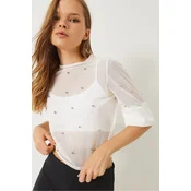 Bianco Lucci Ženska bluza na kratake rukave 60284020, Okrugli izrez, Bela
