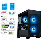 Računalnik MEGA MT S7X i5-14400F/RTX5060/16GB/1TB-4.0/750W/Brez OS/črna RGB + Estetski napajalni kabli [Svetlo modra/Črna]