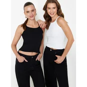 Trendyol Black and White 2-Pack Barter Neck Body-Sliding Ribbed Elastic Knit Undershirt