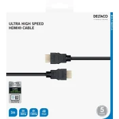 DELTACO Ultra High Speed HDMI Kabel, 8K@60Hz, 4K UHD@120Hz, 3m, Crni