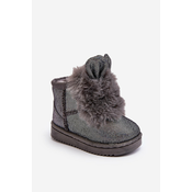 Childrens snow boots insulated with fur, grey Betty, with ears