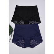 Trendyol Curve Black-Navy Blue 2 Pack High Waist Lace Soft Comfortable Plus Size Panties