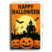 WallXpert slika na platnu 4570HALC-007, natpis Happy Halloween sa bundevama i ukletom kucom pod mesecom, 45 x 70 cm