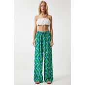 Happiness Istanbul Womens Green Blue Patterned Loose Viscose Palazzo Trousers