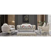 Casa Padrino luxury baroque living room set multicolored/cream white/copper - 2 Baroque Sofas & 2 Baroque Armchairs & 1 Baroque Coffee Table - Luxury furniture in baroque style