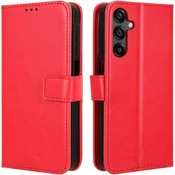 GS Ovitek za Samsung Galaxy M55 5G, denarnica Crazy Horse, rdeč