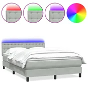 Vidaxl Box spring postelja z vzmetnico LED svetlo siva 160x210 cm žamet