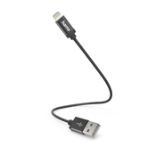 HAMA Polnilni kabel, USB-A - Lightning, 0,2 m, najlon, črn