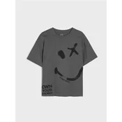 Sinsay - Pamučna oversize majica s printom SmileyWorld® - tamno siva