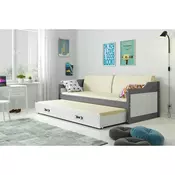 Drveni deciji krevet Dawid sa dodatnim krevetom - 190x80 cm - grafit-beli