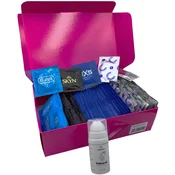 Komplet klasičnih kondomov - Basic pack (72 ks) + SE naravni lubrikantni gel 15 ml + silikonske lisice Handcuffs