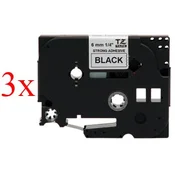 Komplet Brother TZe-S211/TZ-S211/PT/P-Touch 6mm, močnejše lepilo (strong adhesive), kompatibilni trakovi (3) - črn izpis/bel trak