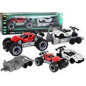 slomart Terensko vozilo LEAN TOYS rdeče s prikolico in športnim avtom