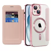 Etui SmartMag Book z Magsafe tehnologijo in RFID denarnico za iPhone 15 Plus - pink