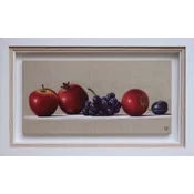 Jabuka, nar grožde i šljiva, Ulje na platnu, 25 x 50 cm