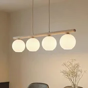 TK Lighting Visoka svetilka Virlo, 4-žarnica, les, opalno steklo, dolžina 95 cm - Dnevna soba/jedilnica - bel, svetlo les, bež