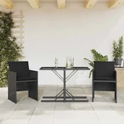 3-dijelni bistro set s jastucima crni od poliratana