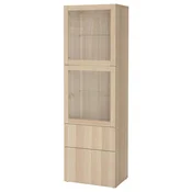 BESTA Pohištveni sestav s stekl vrati, imitacija beljenega hrasta/Lappviken imitacija belj hrasta proz stkl, 60x42x193 cm