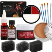 Nikcorp SFX komplet za ličenje Halloween, vosek za rane, umetna kri in barve za obraz, profesionalni set za karakterizacijo, zombi maska, cosplay, filmski učinki, nestrupeno, primerno za začetnike in pro