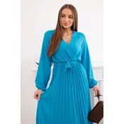 Kesi Włoski Dress tied with a pleated hem turquoise