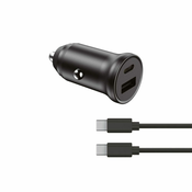 KSIX BXCRC20W SET AUTO PUNJAC 20W USB-A+USB-C + KABL USB NA TIP C, Dužina 1M