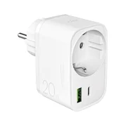 shumee Stenski polnilnik USB-A USB-C z vtičnico Schuko PD 20W - bel