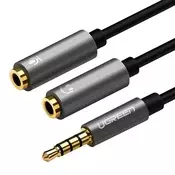 UGREEN kabel 3,5 mm priključak - 2x 3,5 mm priključak, razdjelnik, kućište od ABS-a, M/F/F, 0,2 m, crni 30620