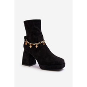 Womens high-heeled ankle boots with chain black Tiselo
