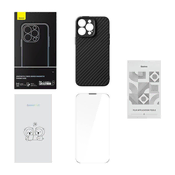 BASEUS Magnetska maskica Baseus Synthetic Fiber Series za iPhone 14 Pro (crna) + kaljeno staklo + set za cišcenje