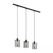 Modern railsysteem zwart met 3 hanglampen van smoke glas 1-fase - Iconic Dome