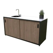 Element s koritom za modularno letno kuhinjo (180x63x92 cm, nerjaveče jeklo, lesni dekor)